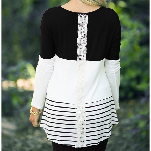 Back Lace Tunic Top Long Sleeve T-Shirts - Picture 2 of 3